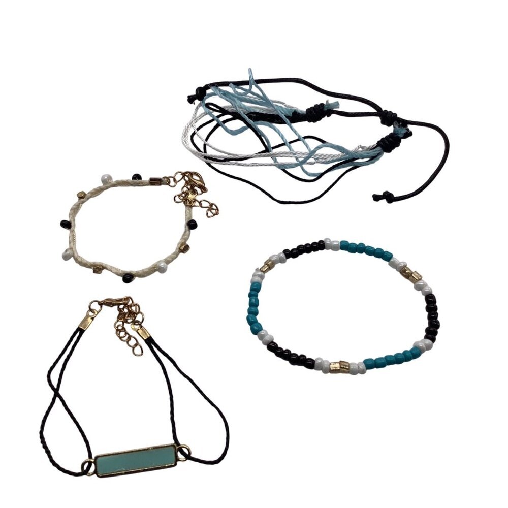 Set Of 5 Adjustable Handmade Beaded &‎ Woven Bracelets With Gold Accents